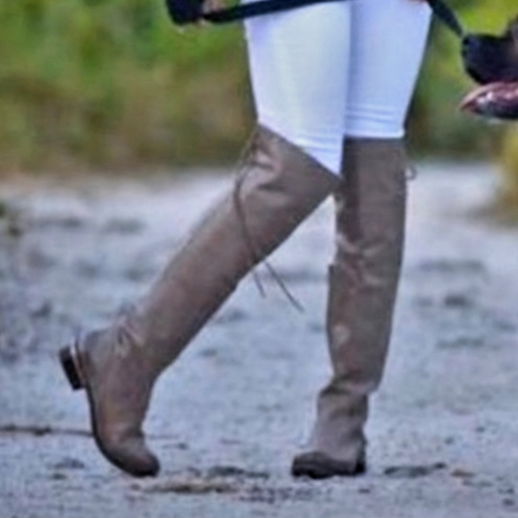 MLE Mia Limited Edition Taupe Tan Brown Lieutenant Over The Knee Boots OTK - Picture 6 of 6